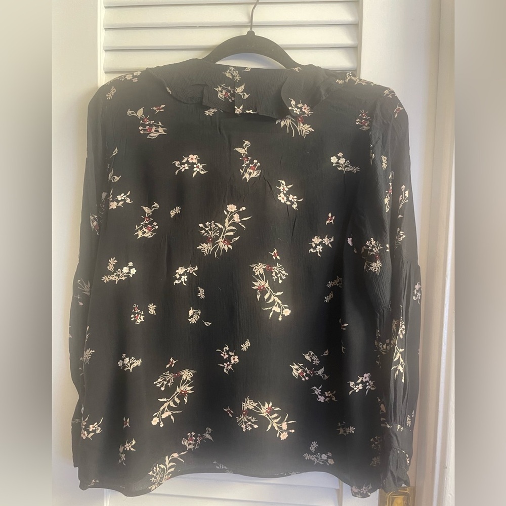 J.Jill Size PM Black and White Boxy Blouse with Cuffed Sleeves and Sailor Collar - Picture 5 of 7